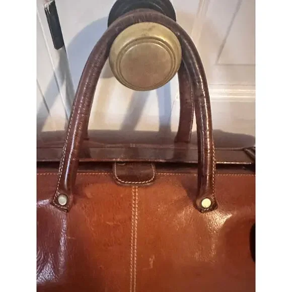 Vintage Furla Leather and Crocodile Doctor travel Tote, Cognac - Picture 3 of 7